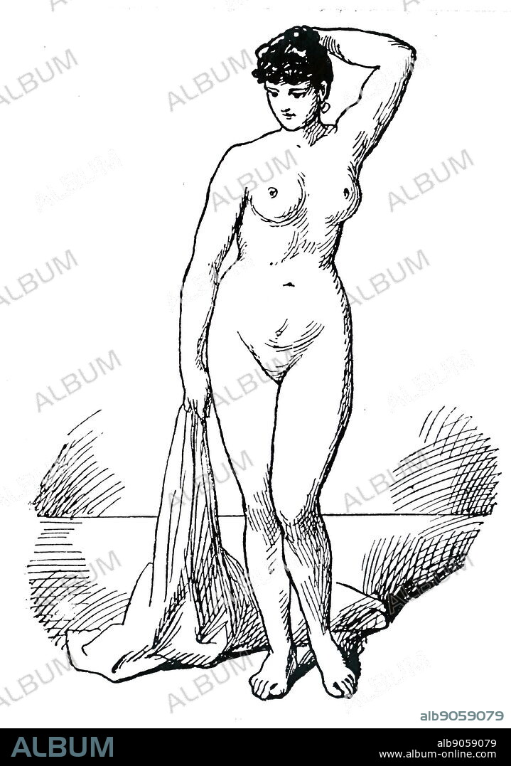 An illustration depicting a nude female figure with natural waist size allowed to develop without the restriction of corsets. Dated 20th century.