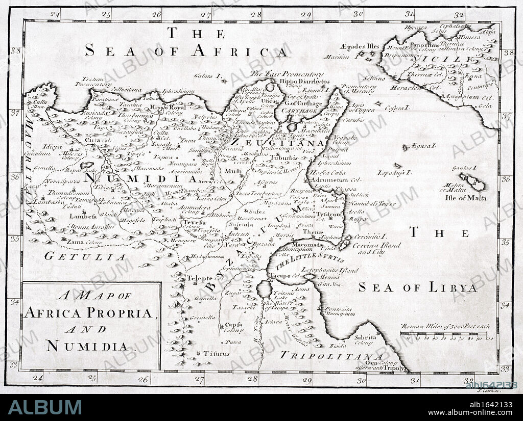 A 19th century Map of Africa Propria and Numidia.