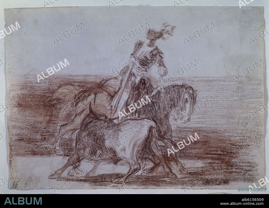 FRANCISCO DE GOYA. TAUROMAQUIA 10 - CARLOS V LANCEANDO UN TORO EN LA PLAZA DE VALLADOLID - 1815-1816 - DIBUJO PREPARATORIO.