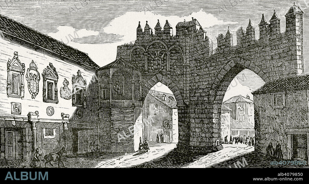 España. Andalucía. Provincia de Jaén. Baeza. Puerta de la Virgen del Pópulo. Grabado. Crónica General de España, Historia Ilustrada y Descriptiva de sus Provincias. Andalucía, 1869.