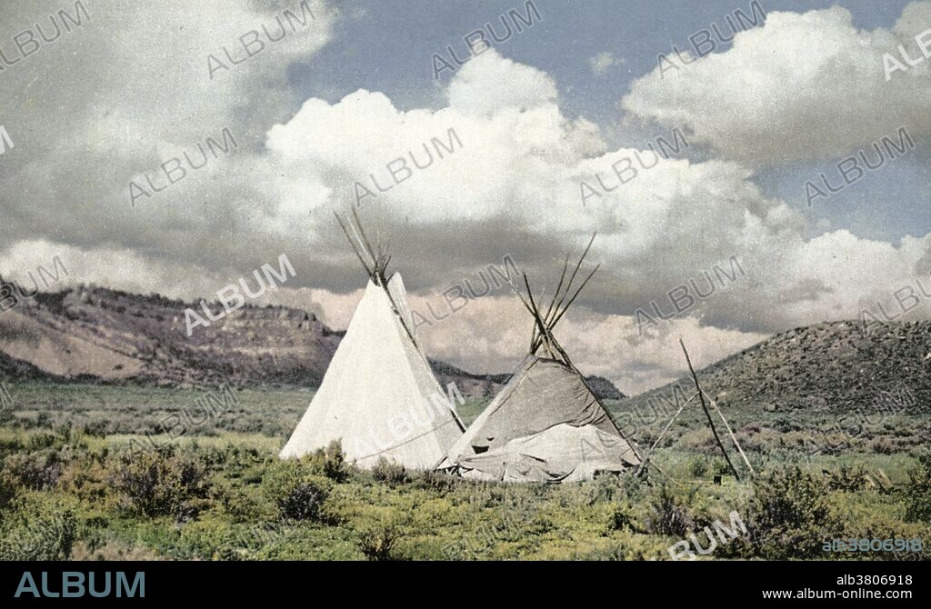 Tipis on Apache Land, New Mexico. Fred Harvey postcard, c. 1898.