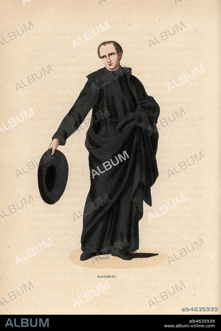 Priest of the Barnabites, or Clerics Regular of St. Paul. Handcoloured woodblock engraving by Duverger after an illustration by Jacques Charles Bar from Abbot Tirons Histoire et Costumes des Ordres Religieux, Librairie Historique-Artistique, Brussels, 1845.