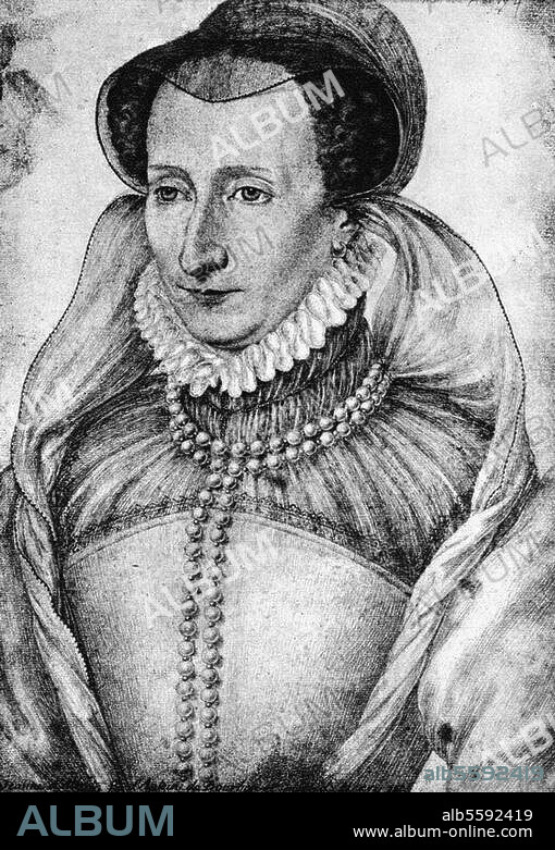 Albret, Jeanne d' (Queen of Navarre), reigned aft. the death of her husband Anton de Bourbon (1562). mother of Henry IV of France. Pau 7.1.1528 - Paris 9.6.1572. Portrait. Drawing, 1570, by François Clouet. (1522-1572).