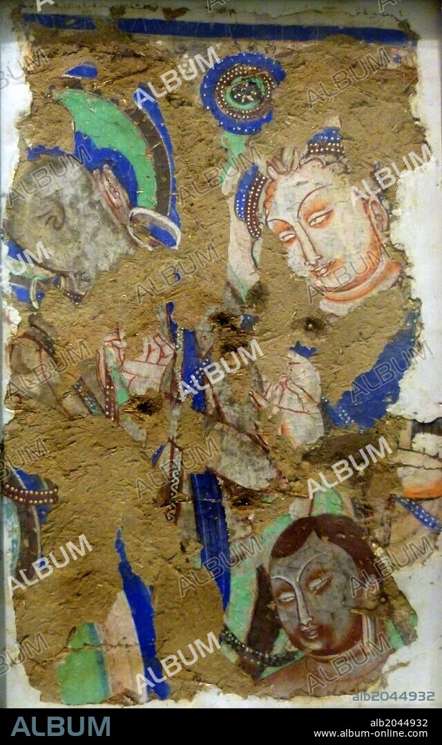 Fragment of a Mural from a Buddhist Cave 500-600. This fragment from the Kizil Grottoes provides a glimpse of the rich tradition of Central Asian Buddhist painting.
