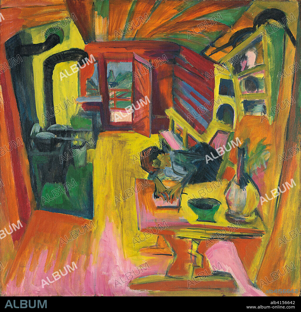 Ernst Ludwig Kirchner (Aschaffenburg, 1880-Frauenkirch, 1938). Cocina alpina (1918). Óleo sobre lienzo. 121,5 x 121,5 cm.