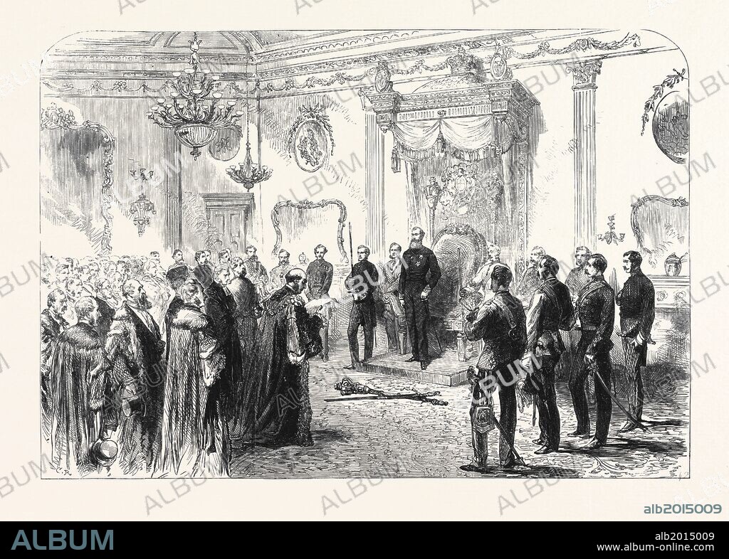 THE RIGHT HON. EARL SPENCER, K.G , LORD LIEUTENANT OF IRELAND, HOLDING A STATE RECEPTION AT DUBLIN CASTLE, 1869.