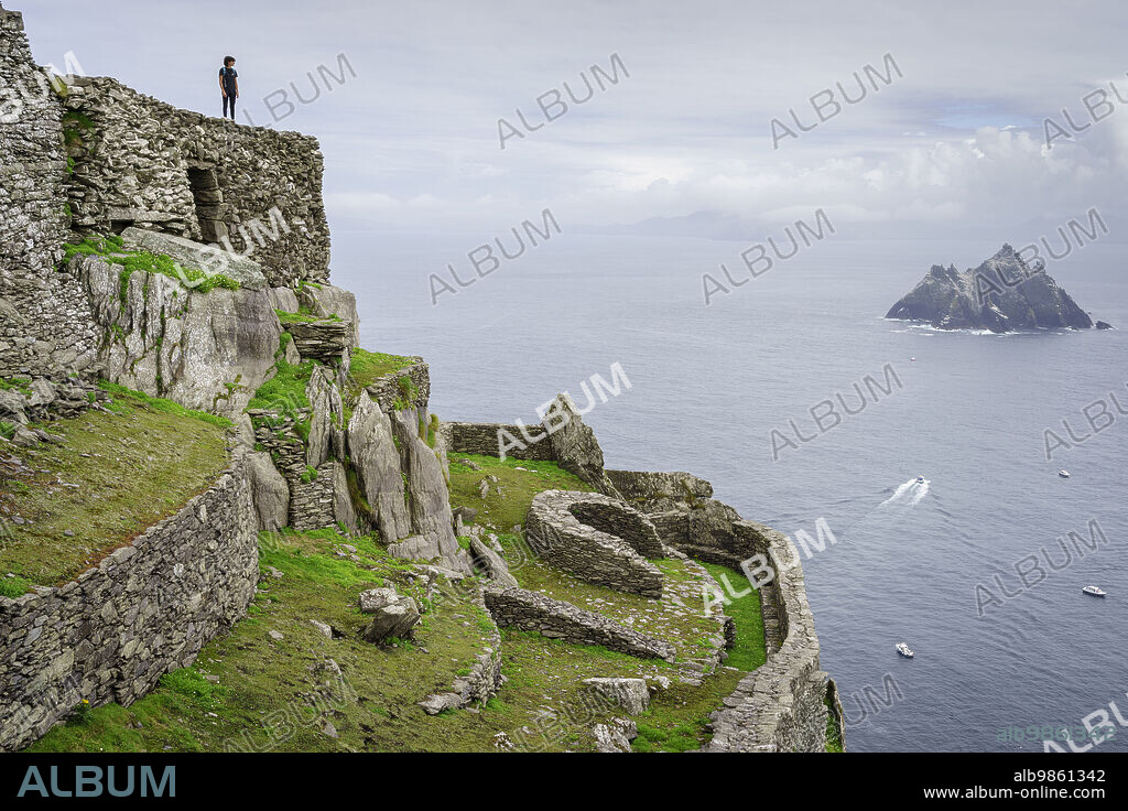 monastery at the top, Skellig Michael island, Mainistir Fhionáin (St. Fionans Monastery), county Kerry, Ireland, United Kingdom.
