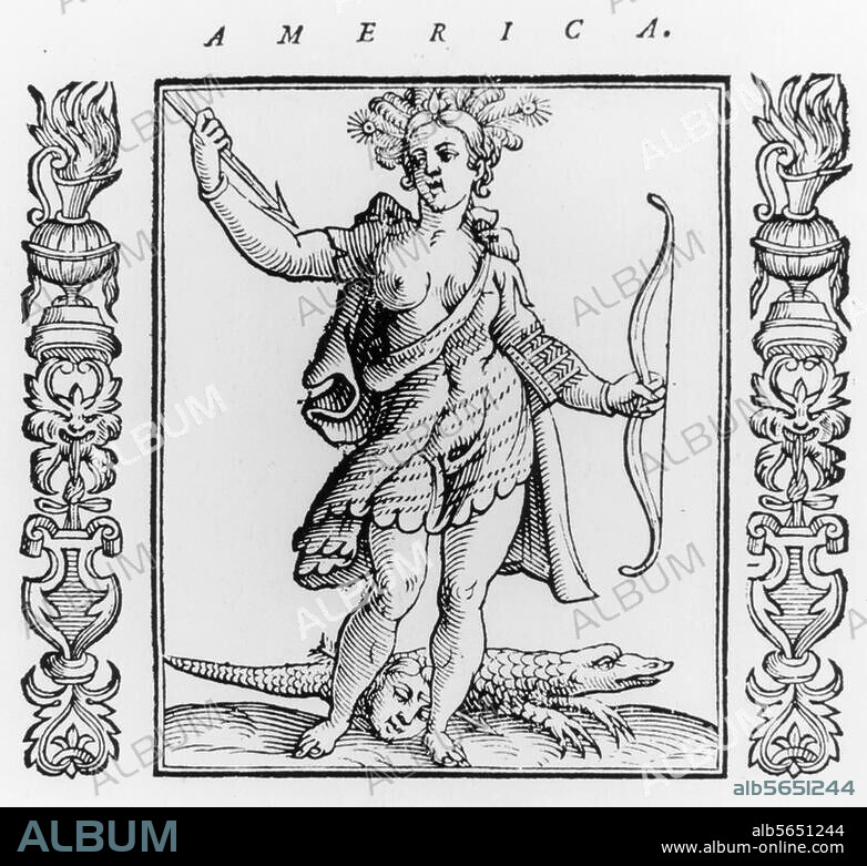 Ethnology / America. "America". (Allegorical depictions of the continent America). Wood cut. From: Cesare Ripa, Iconologia, Padua. 1611.