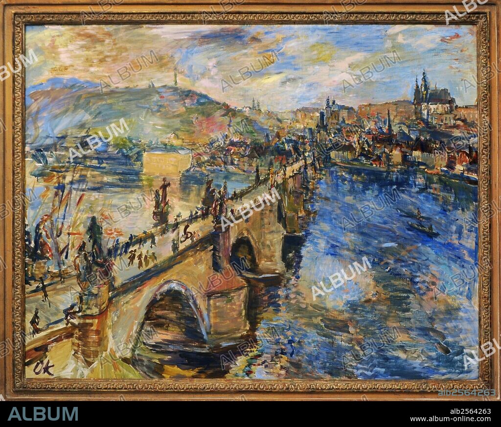 OSKAR KOKOSCHKA. ARTE S. XX. AUSTRIA. KOKOSCHKA, Oskar (Pöchlarn,1886-Villeneuve,1980). Pintor, grafista y autor teatral austríaco. "Puente de Carlos y Castillo de Hradcany", 1934. Paisaje de la ciudad de Praga. Galería Nacional de Praga. República Checa.