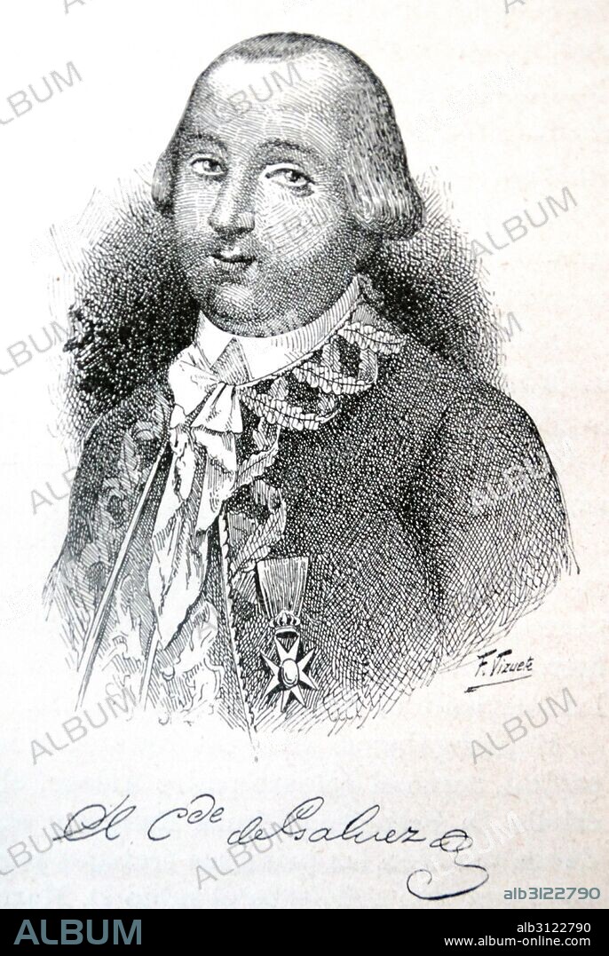 Portrait of Bernardo de Gálvez (1746-1786) Bernardo de Gálvez y Madrid, Viscount of Galveston and Count of Gálvez was a Spanish military leader and colonial administrator who served as colonial governor of Louisiana and Cuba, and later as Viceroy of New Spain. Dated 18th Century.