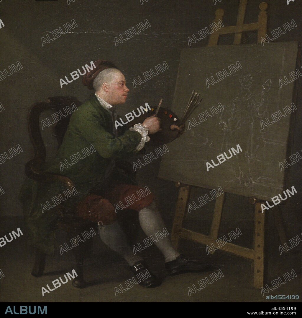William Hogarth (1697-1764). English painter and engraver. Self-portrait depicting Hogarth painting Thalia, the Muse of Comedy. Oil on canvas (45,1 x 42,5 cm), ca. 1757-1758. National Portrait Gallery. London, England, United Kingdom.