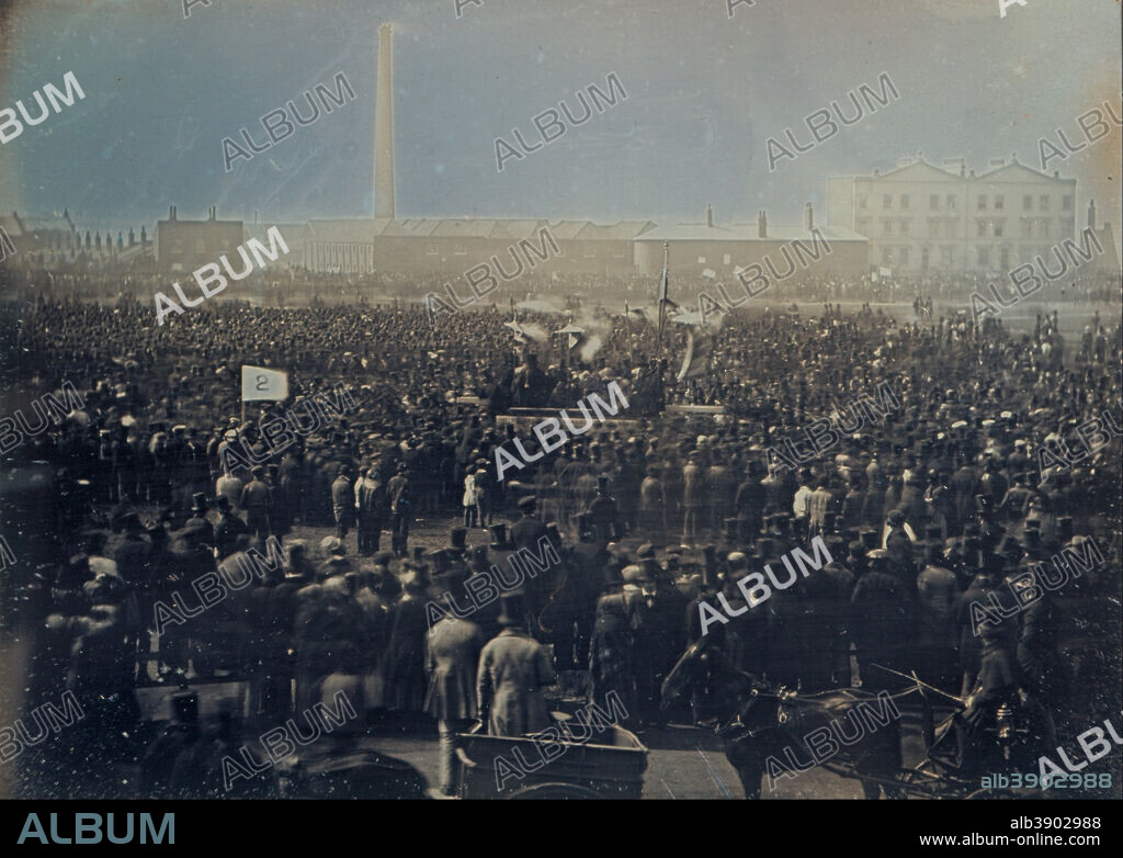WILLIAM EDWARD KILBURN. View of the Great Chartist Meeting on Kennington Common. Date/Period: 1848. Photograph. Daguerreotype. Height: 107 mm (4.21 in); Width: 147 mm (5.78 in).