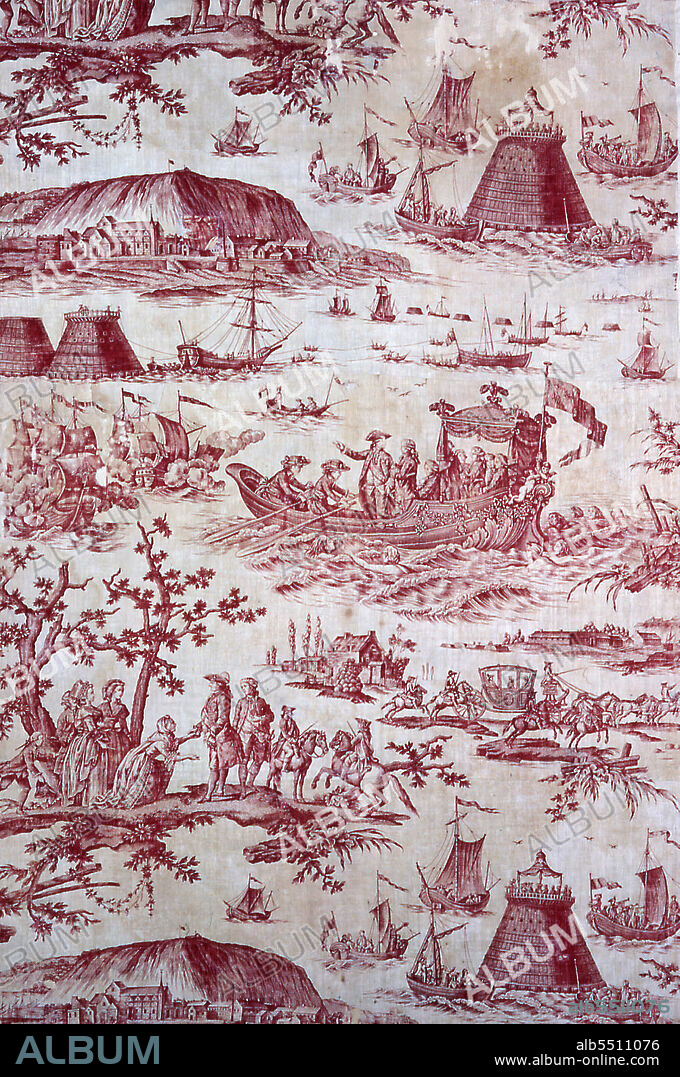 The Inauguration of The Port of Cherbourg by Louis XVI (Furnishing Fabric), Nantes, c. 1787. Designed by Jean Baptiste Huet after cartoon by Pierre Ozanne, manufactured by Petitpierre et Cie.