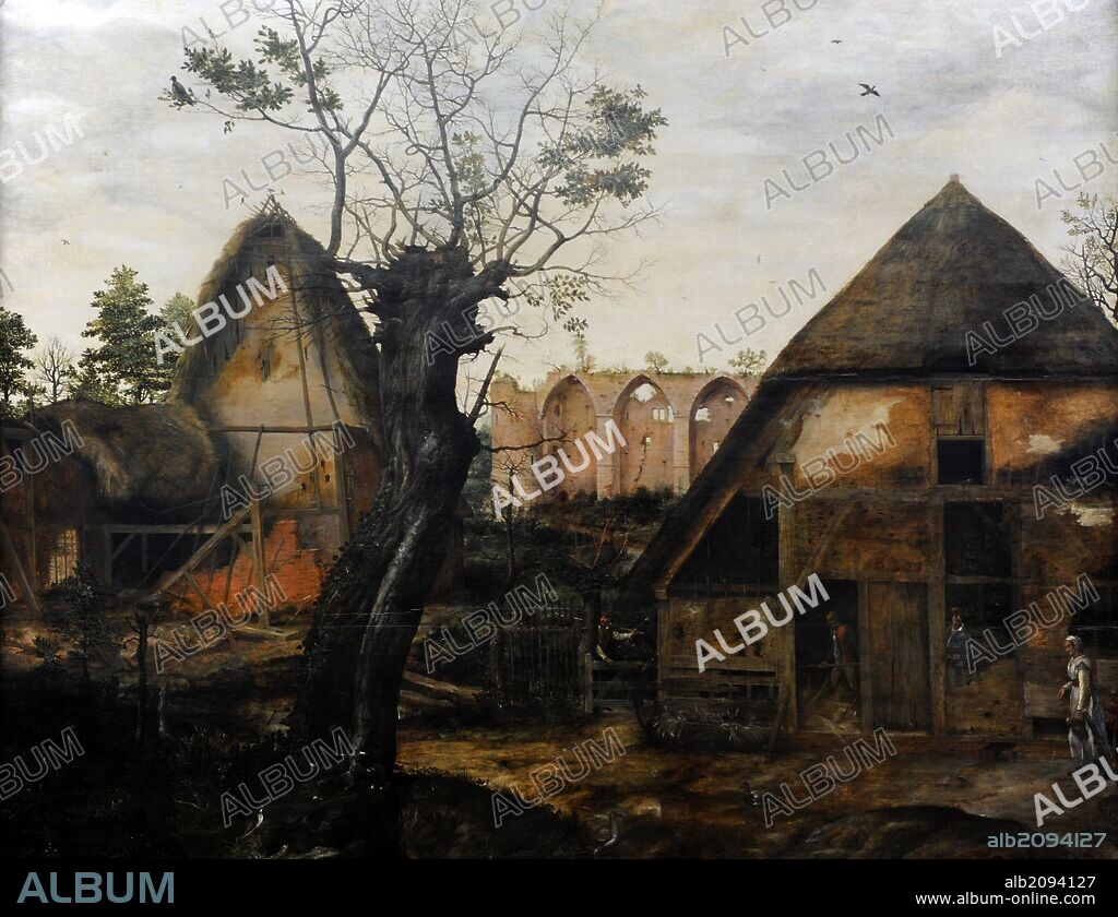 ARTE RENACIMIENTO. FLANDES. Cornelis van Dalem (1530/35 hasta 1573 o 1576). Pintor flamenco. "Paisaje con granja", 1564. Alte Pinakothek (Pinacoteca Antigua). Munich. Alemania. Europa.