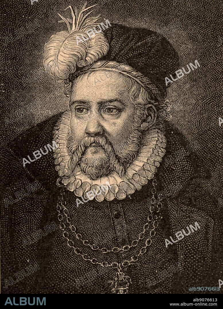 Tycho Brahe (Tyge Ottesen Brahe - 1546-1601) Danish astronomer, astrologer and alchemist who built astronomical instruments which enabled him to make the most accurate observations of his time. His system of the universe (Tychonic system) was a mixture of the Ptolemaic and Copernican systems. Engraving after an unknown artist.