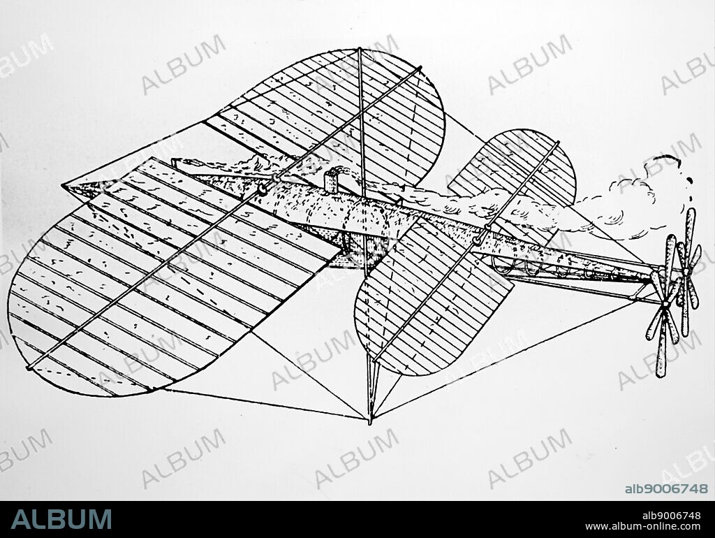 Samuel Pierpont Langley's first steam powered plane model. Samuel Pierpont Langley (1834-1906) an American, astronomer, physicist, inventor of the bolometer, and a pioneer of aviation. Dated 19th Century.