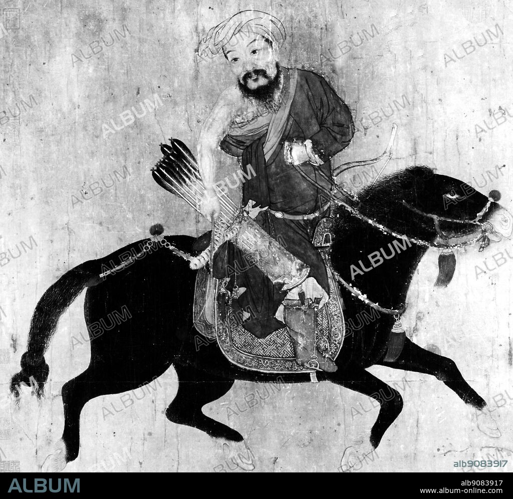 Chinese drawing of a Mongolian mounted archer, 15th-16th century. From Encyclopedia of the Horse page 225.