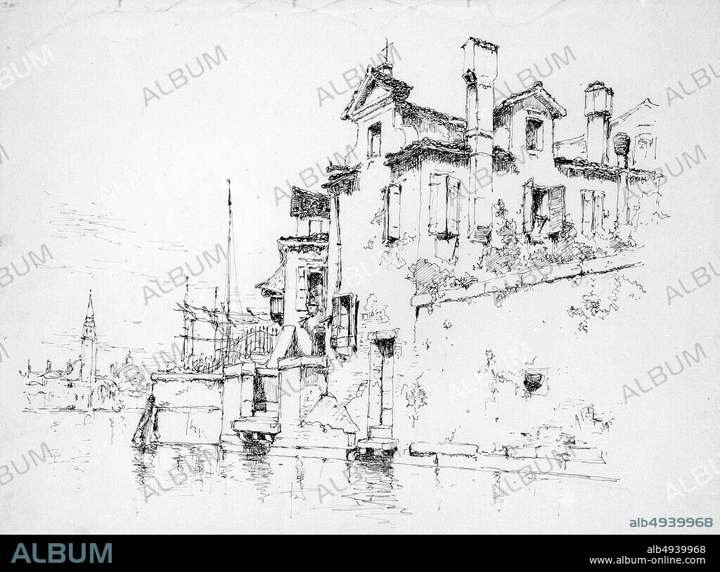 Andrew Fisher Bunner, Sketch of Venice, American, Andrew Fisher Bunner (1841-1897), 1885, American, Black ink on off-white wove paper, 9 13/16 x 12 15/16 in. (24.9 x 32.9 cm), Drawings.