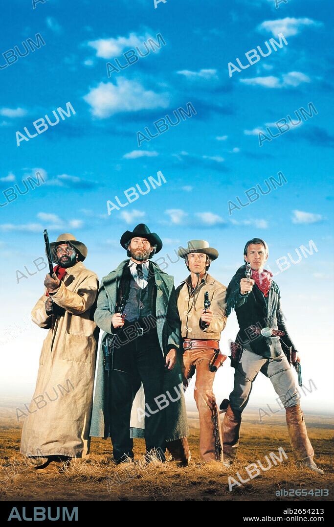 DANNY GLOVER, KEVIN COSTNER, KEVIN KLINE y SCOTT GLENN en SILVERADO, 1985, dirigida por LAWRENCE KASDAN. Copyright COLUMBIA PICTURES.