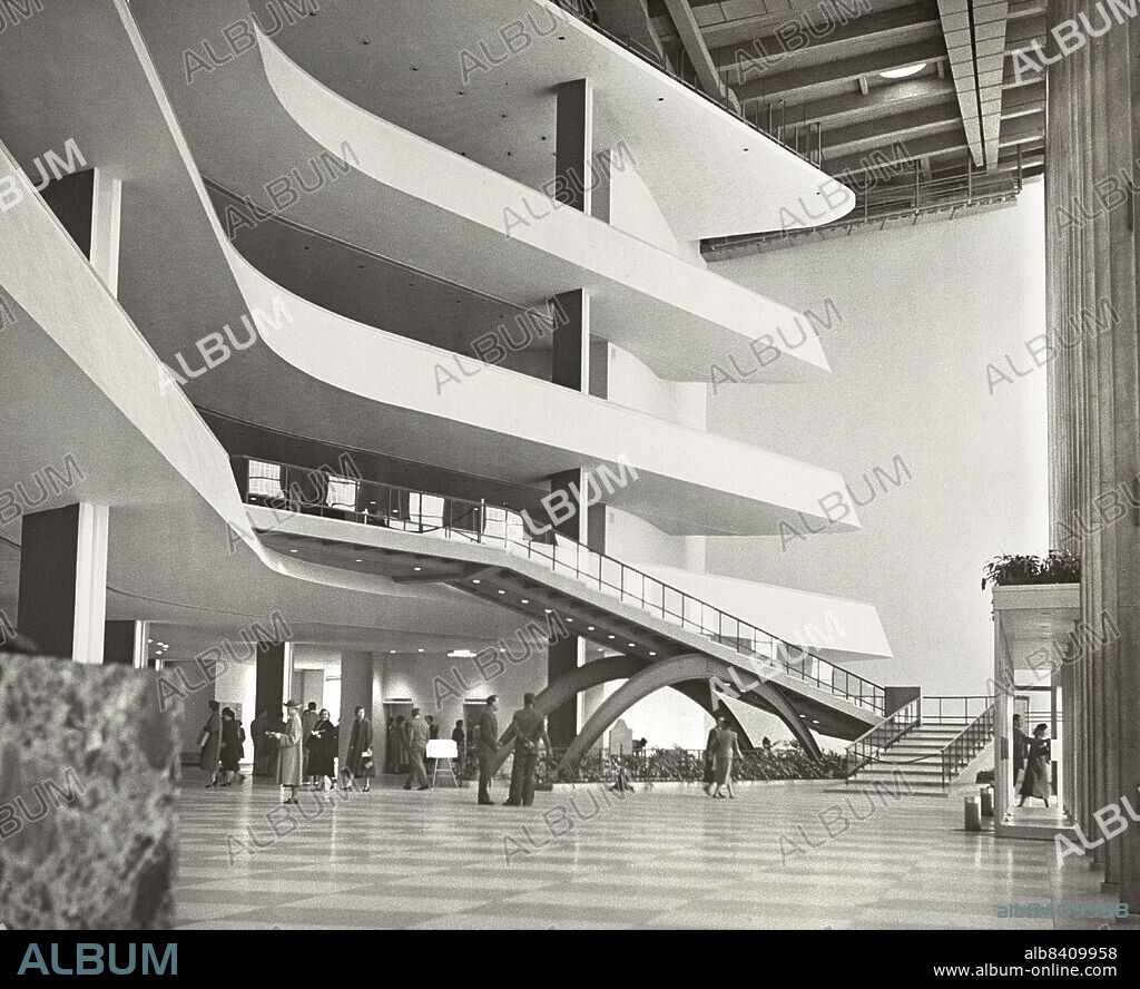 Visitors Lobby, United Nations General Assembly Building, New York City, New York, USA, Angelo Rizzuto, Anthony Angel Collection, September 1957.