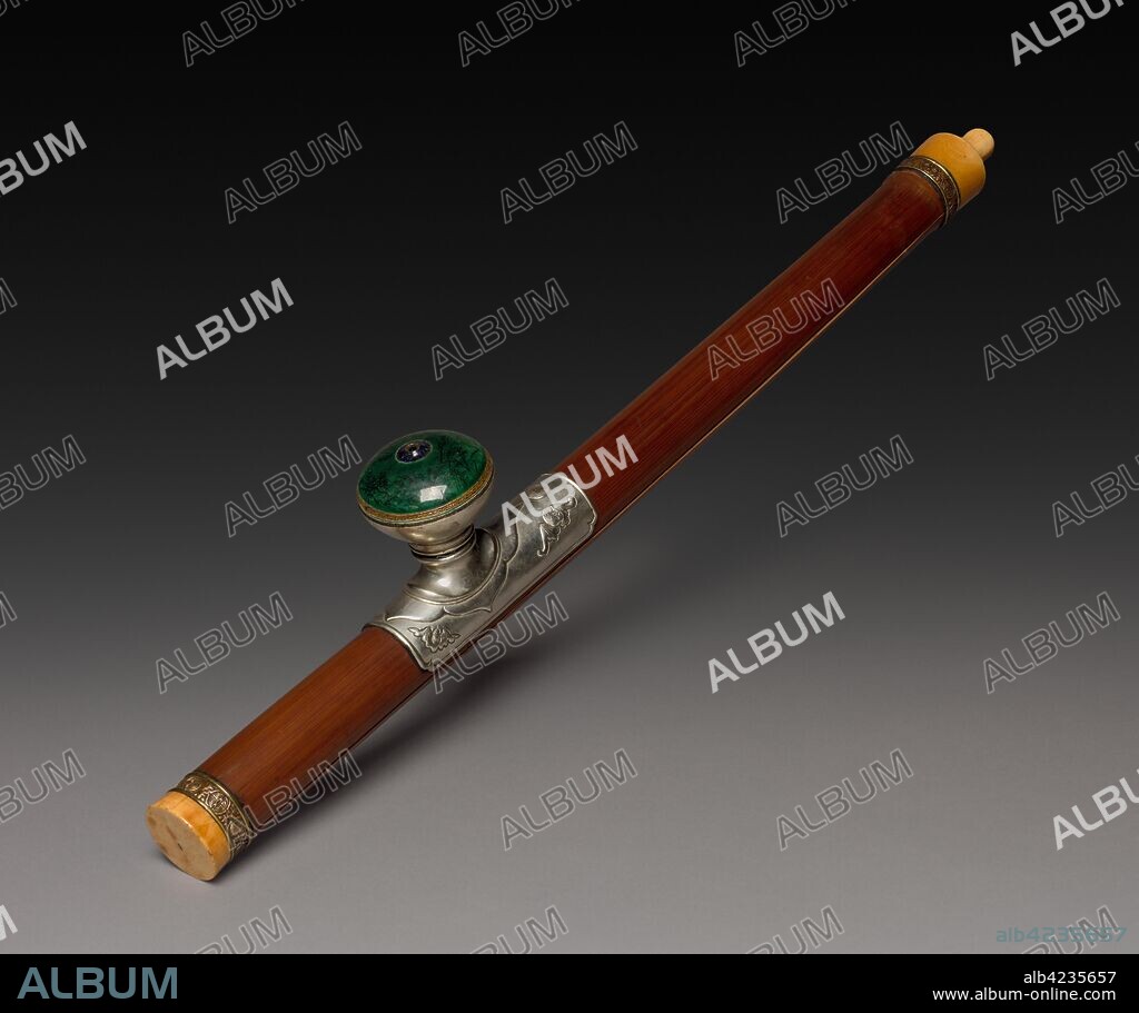 Opium Pipe, 19th century. China, 19th century. Wood with ivory and silver decoration; overall: 55 cm (21 5/8 in.).