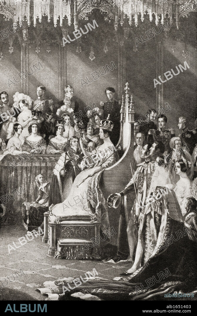 The Coronation of Queen Victoria from the picture by Sir G.Hayter. From the book "V.R.I. Her Life and Empire" by The Marquis of Lorne, K.T. now his grace The Duke of Argyll.