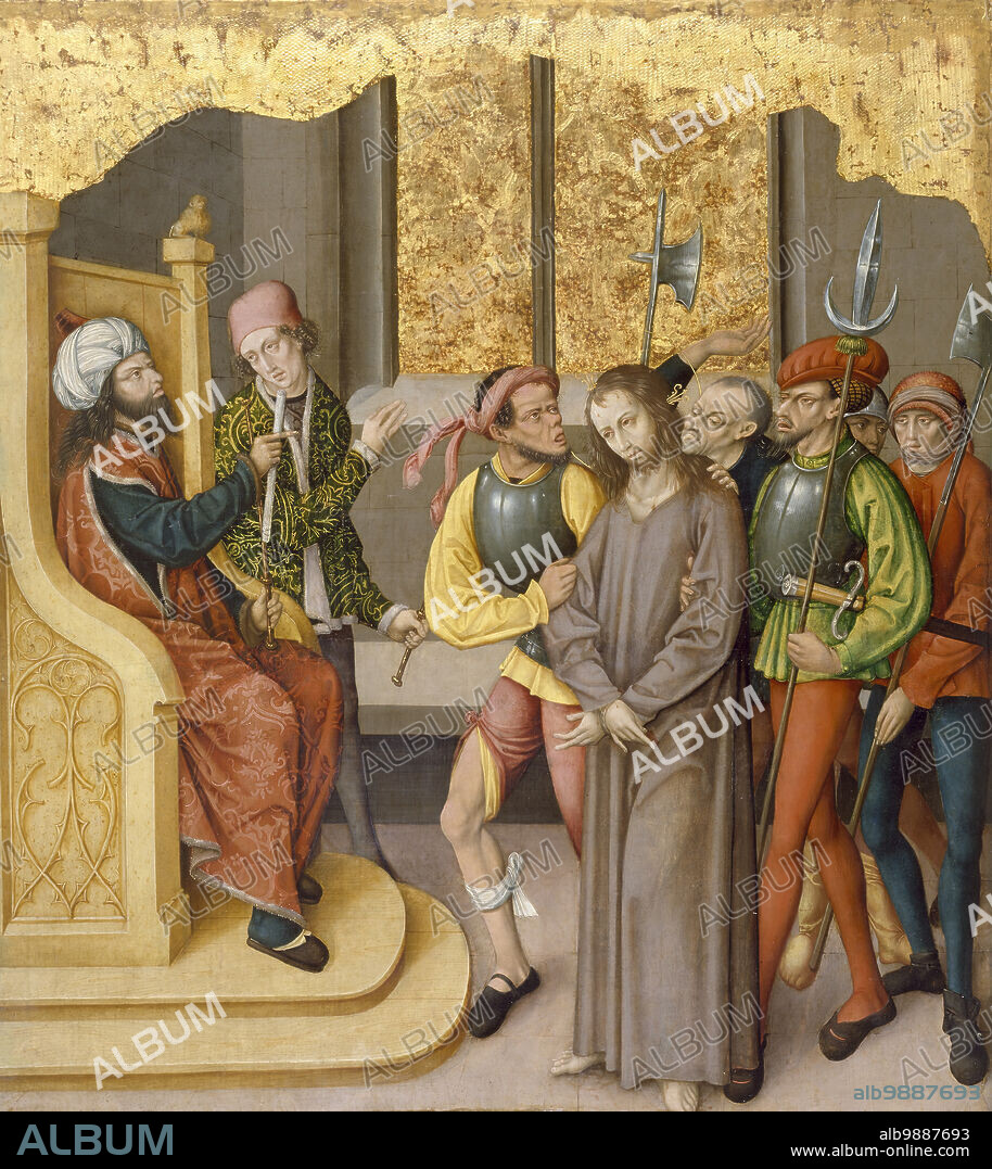 Altarpiece with the Passion of Christ: Christ before High Priest, c1480-1495. The Passion of Christ was a popular theme for 15th-century altarpieces in northern Europe. It is the story of Christ's suffering-from his arrest to his Crucifixion-although it was often expanded to include earlier and later events, such as the Entombment.