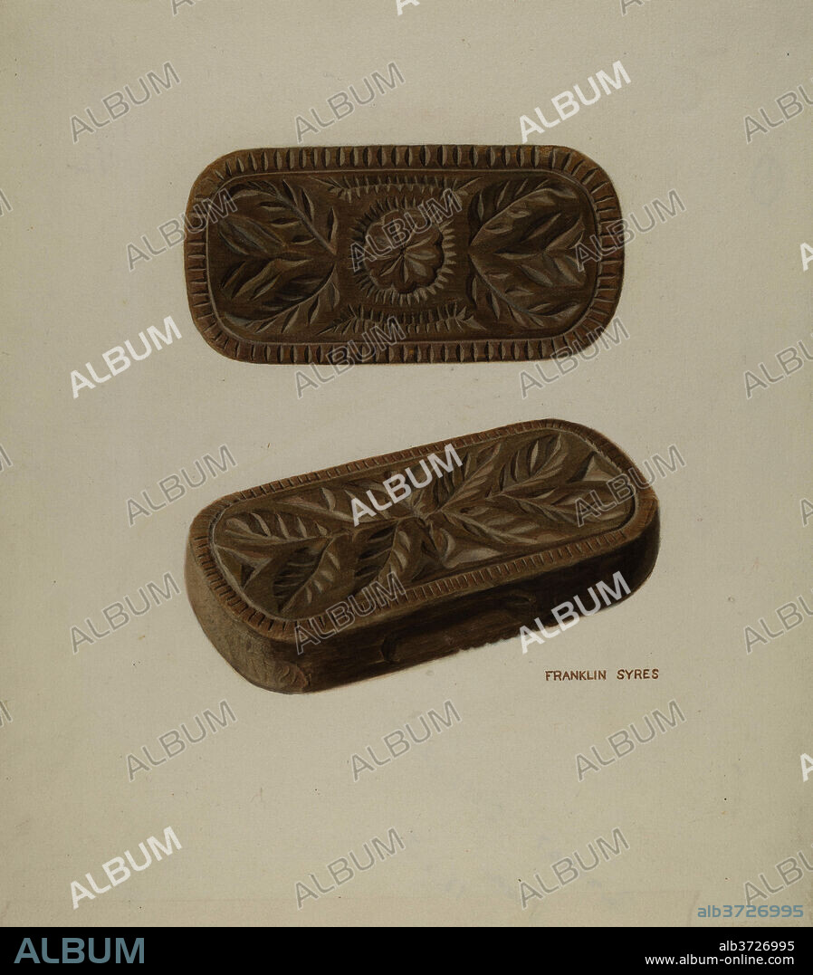 FRANKLYN SYRES. Carved Pinewood Mold. Dated: c. 1939. Dimensions: overall: 35.3 x 28.5 cm (13 7/8 x 11 1/4 in.). Medium: watercolor and graphite on paper.