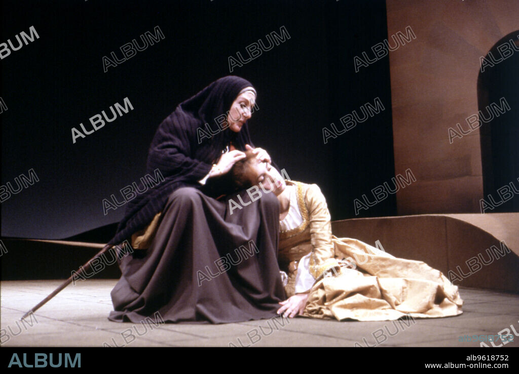 Amparo Rivelles, Spanish actress during the performance of 'La Celestina' beside Adriana Ozores in the role of  Melibea directed by Adolfo Marsillach in 1989.