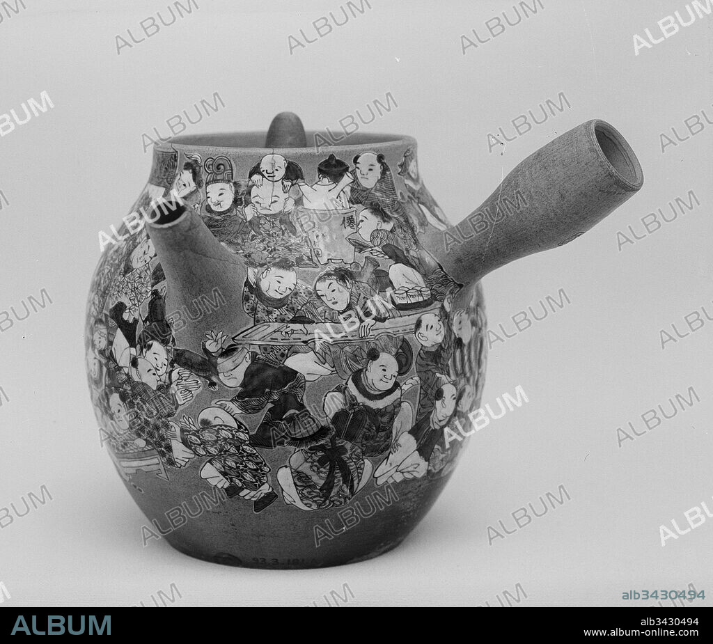 Teapot, Edo period (1615–1868), 1790, Japan, Clay, fine and thin, decorated in polychrome enamels (Kyoto ware), H. 4 1/4 in. (10.8 cm), Ceramics, Kentei (Japanese, 16th–17th century), Shuhei (Japanese, 1788–1839).