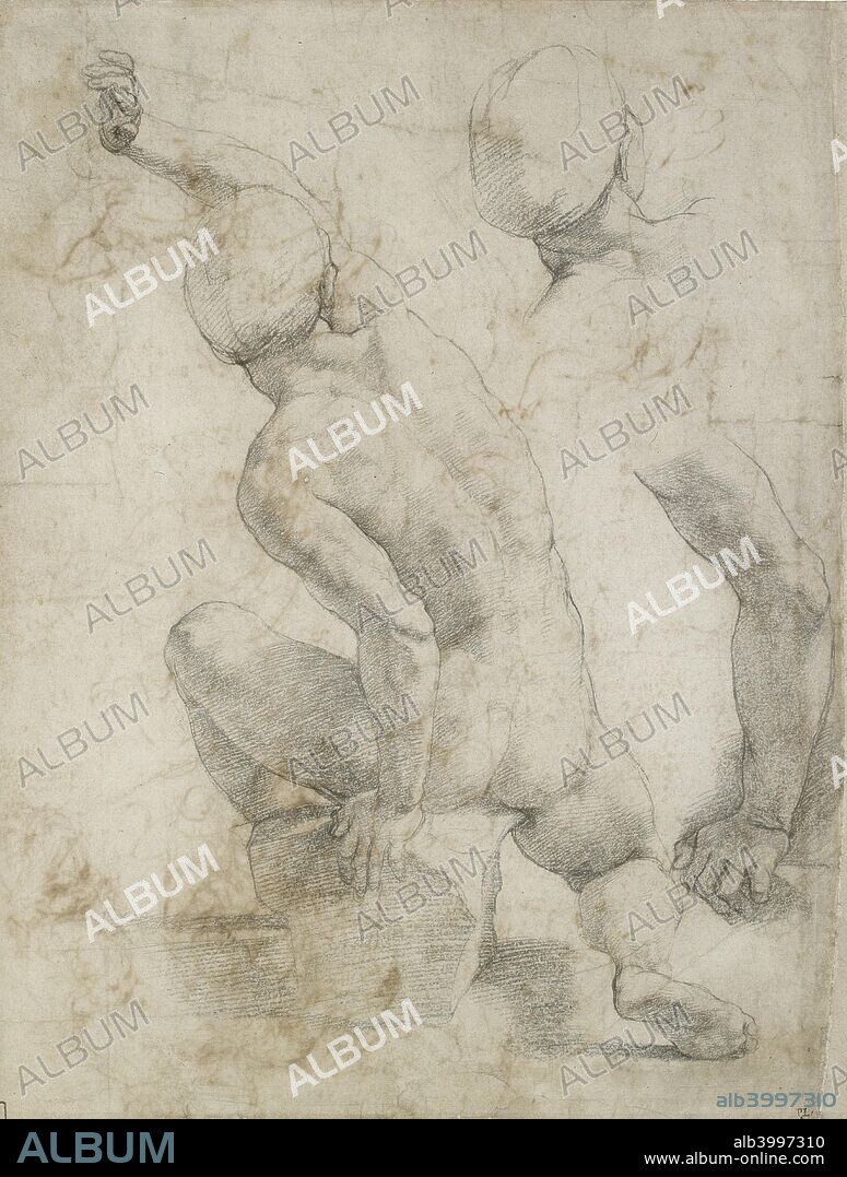 Nude Man seated on a Stone, early 16th century. Verso: Studies for a Resurrection. Dimensions: height x width: sheet 34.5 x 26.5 cm.
