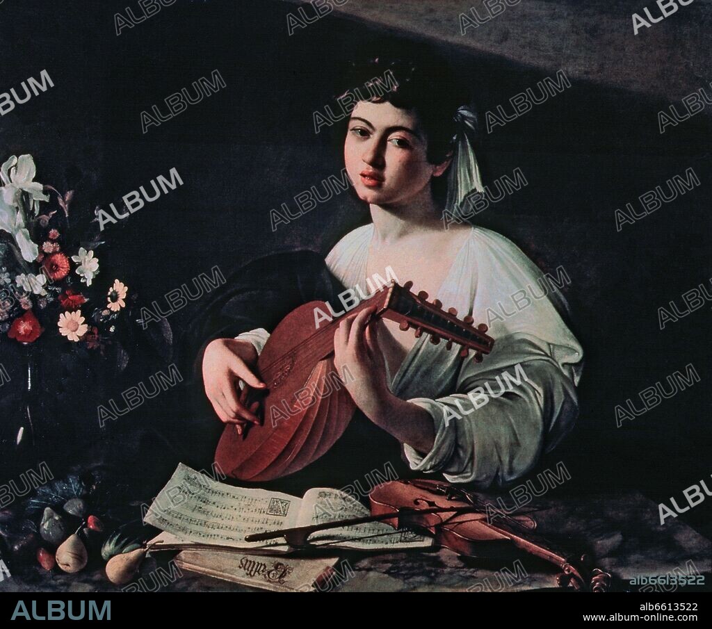MICHELANGELO MERISI DA CARAVAGGIO (1573-1610). 'El tañedor de laúd', hacia 1596, Óleo sobre lienzo, 100 x 126,5 cm.