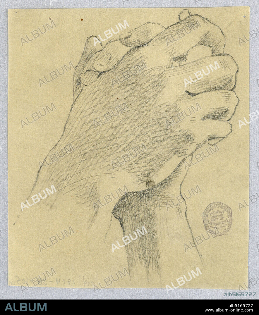 Study of Clasped Hands, Francis Augustus Lathrop, American, 1849 - 1909, Graphite on grey paper, Hands clasped, fingers folded, palms together., USA, ca. 1895, figures, Drawing, Drawing.