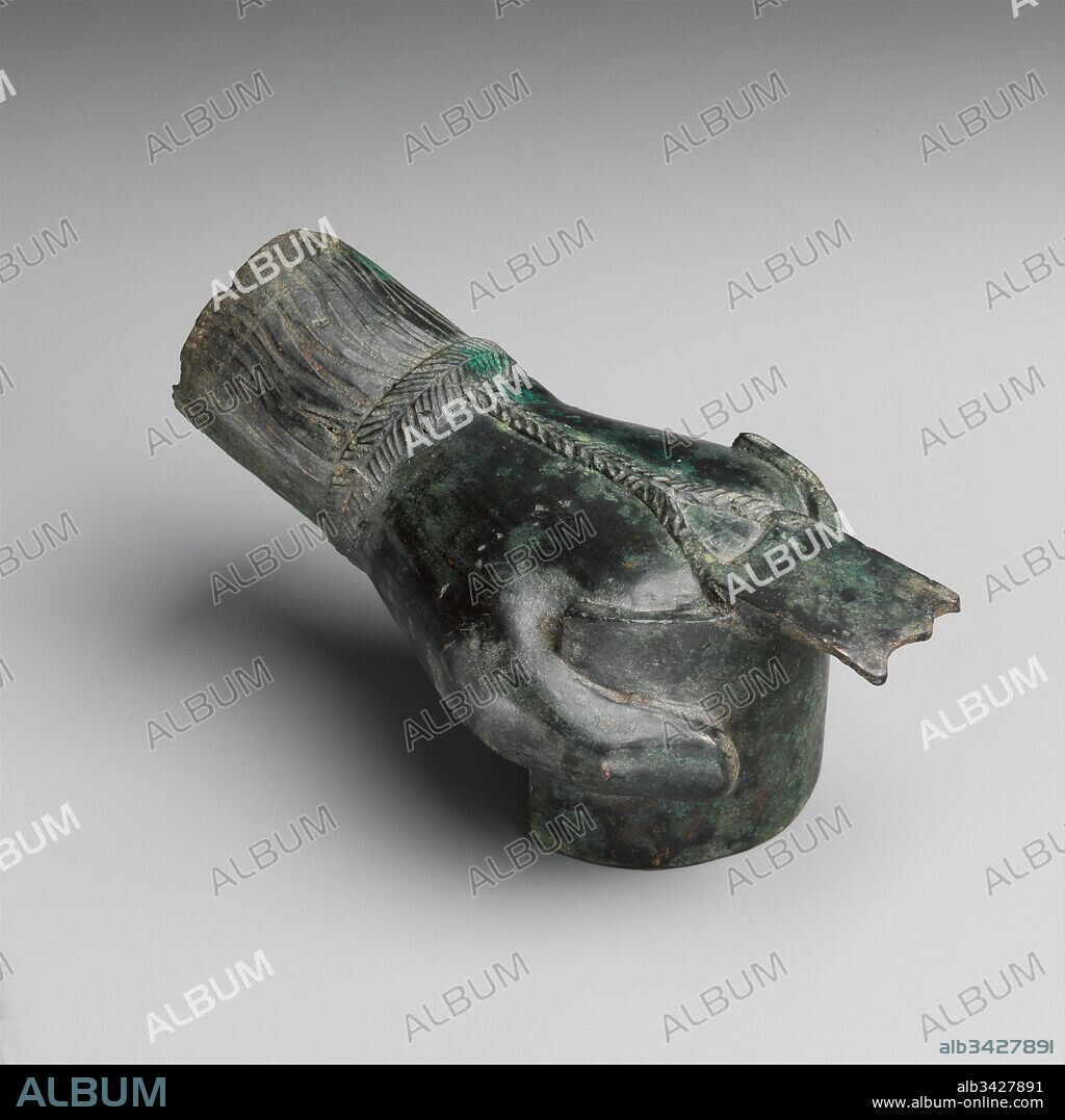 Bronze hand of a boxer, Imperial, 1st–2nd century A.D., Roman, Bronze, H. 3 in. (7.6 cm); width 4 3/8 in. (11.1 cm); length 7 11/16 in. (19.5 cm), Bronzes, The hand is clad in a caestus (boxing glove), comprising a semicylindrical strip and a projecting spike, tied with cords running from the wrist. Although Roman boxers are represented on statues, mosaics, terracotta plaques and lamps, and bronze figurines, few objects show the actual boxing glove with such clarity of detail as the present piece.