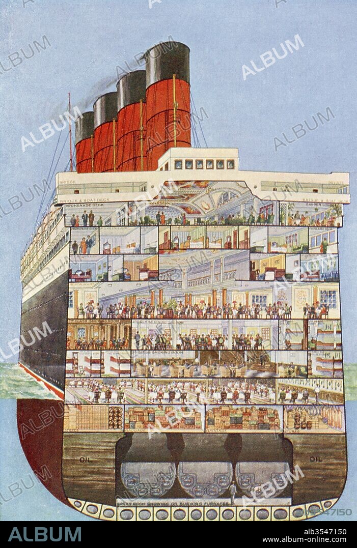 The Interior of the RMS Aquitania. From The Romance of the Merchant Ship, published 1931.