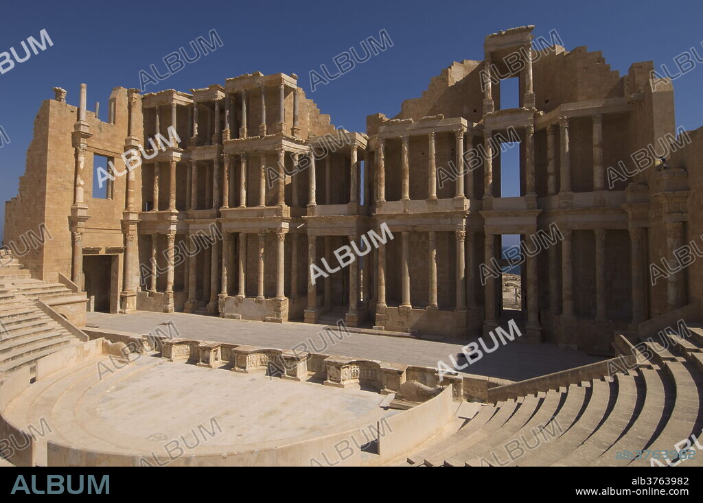 Roman Theatre, Sabratha Roman site, UNESCO World Heritage Site, Tripolitania, Libya, North Africa, Africa.