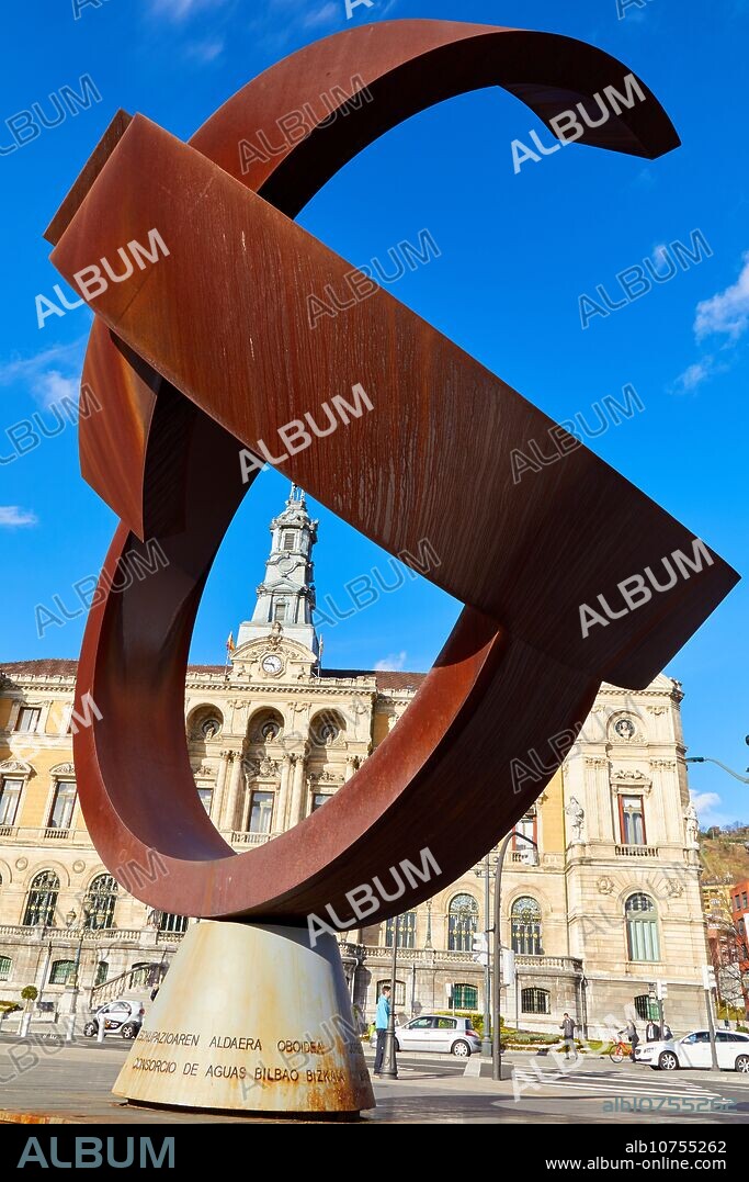 'Variante ovoide de la desocupación de la esfera', sculpture by Jorge Oteiza, City Hall, Bilbao, Bizkaia, Basque Country, Spain, Europe.