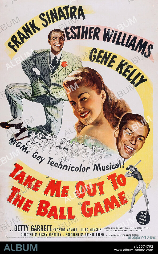 ESTHER WILLIAMS, FRANK SINATRA y GENE KELLY en LLEVAME A VER EL PARTIDO, 1949 (TAKE ME OUT TO THE BALL GAME), dirigida por BUSBY BERKELEY. Copyright M.G.M.