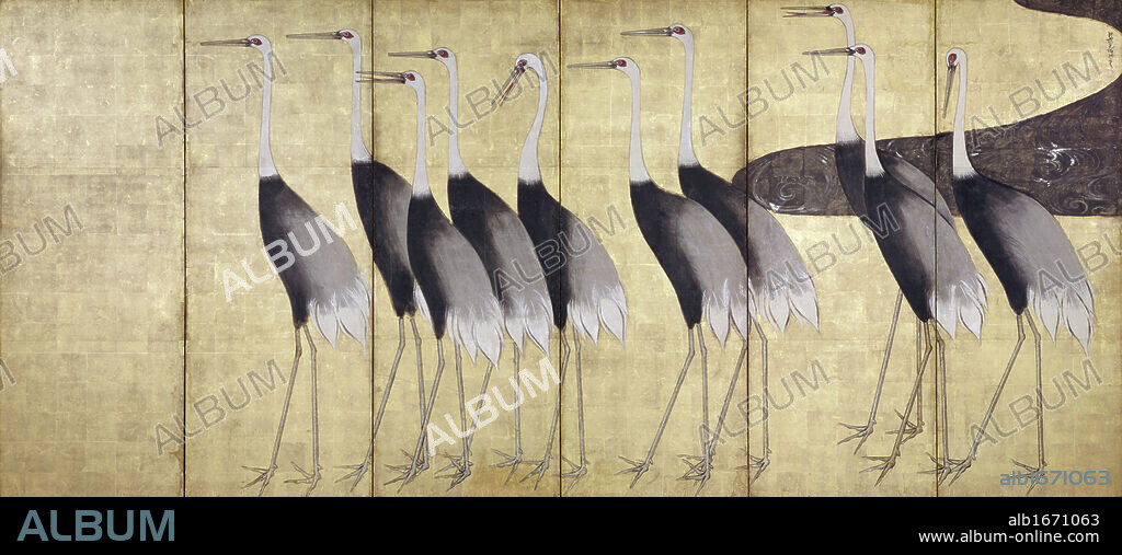 Cranes-Japanese Edo Screen Painting  Ogata Korin (1658-1716 Japanese)   Christie's Images,  New York, USA.