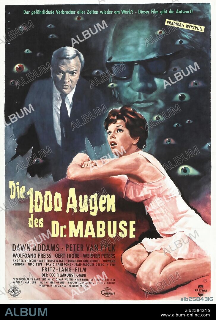 Plakat zu DIE 1000 AUGEN DES DR. MABUSE, 1960, unter der Regie von FRITZ LANG. Copyright CENTRAL CINEMA COMPANY FILM.