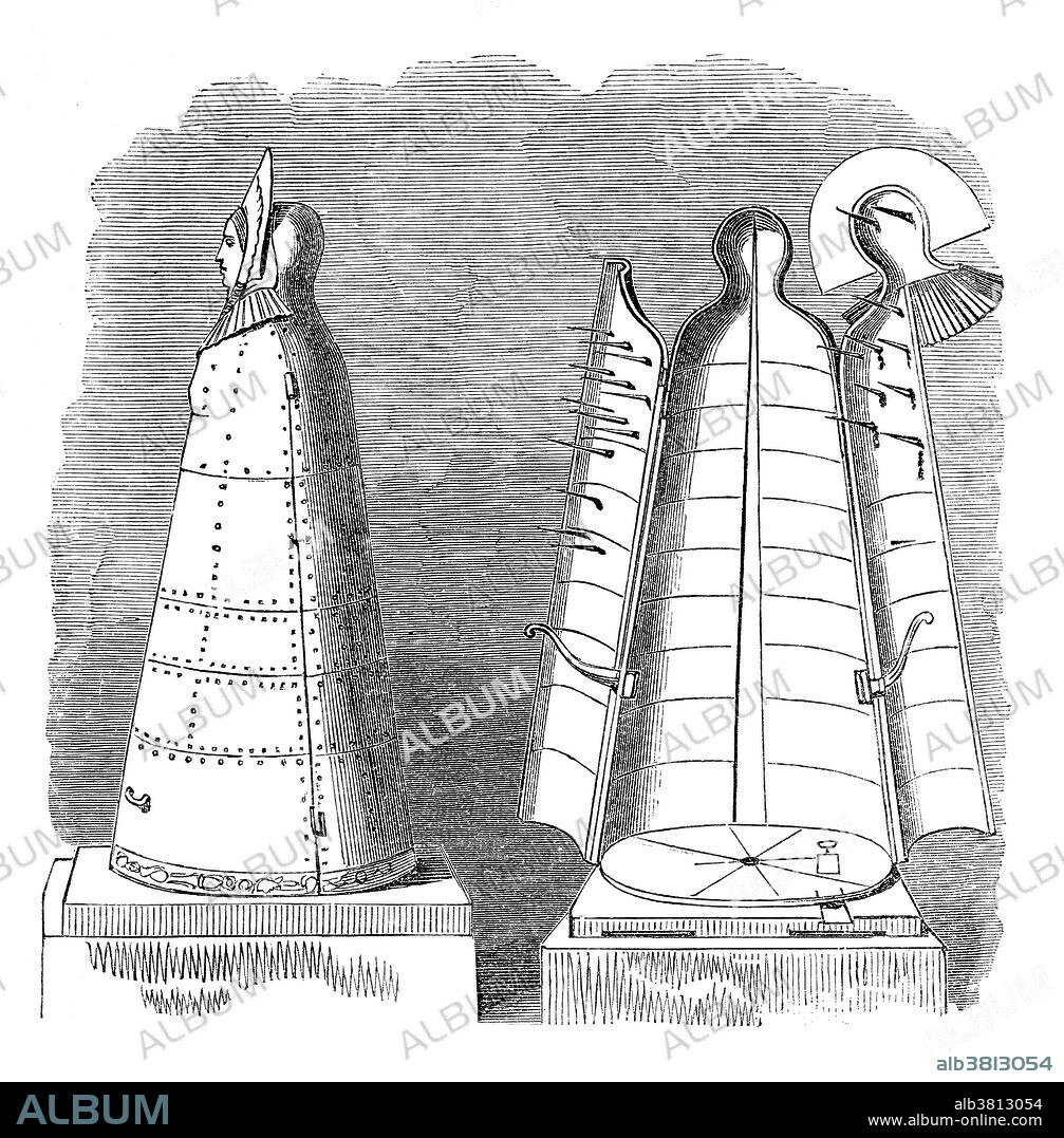 The iron maiden (AKA, jungfernkuss, eiserne jungfrau, the virgin, kiss of the virgin) is a fictional iron cabinet torture device with a hinged front and spike-covered interior to enclose a human being. Wolfgang Schild, a professor of criminal law and criminal law history at the University of Bielefeld, has argued that putative iron maidens were pieced together from artifacts found in museums to create spectacular objects intended for exhibition. It is unlikely that any of these iron maidens were ever employed as instruments of torture. The 17th century iron maidens may have been constructed as probable misinterpretation of a medieval Schandmantel (coat of shame or barrel of shame), which was made of wood and metal but without spikes. Inspiration for the iron maiden may also have come from the Carthaginian execution of Marcus Atilius Regulus, who "packed him into a tight wooden box, spiked with sharp nails on all sides so that he could not lean in any direction without being pierced". The most famous iron maiden that popularized the design was that of Nuremberg, first displayed as far back as 1802. The original was lost in the Allied bombing of Nuremberg in 1944.