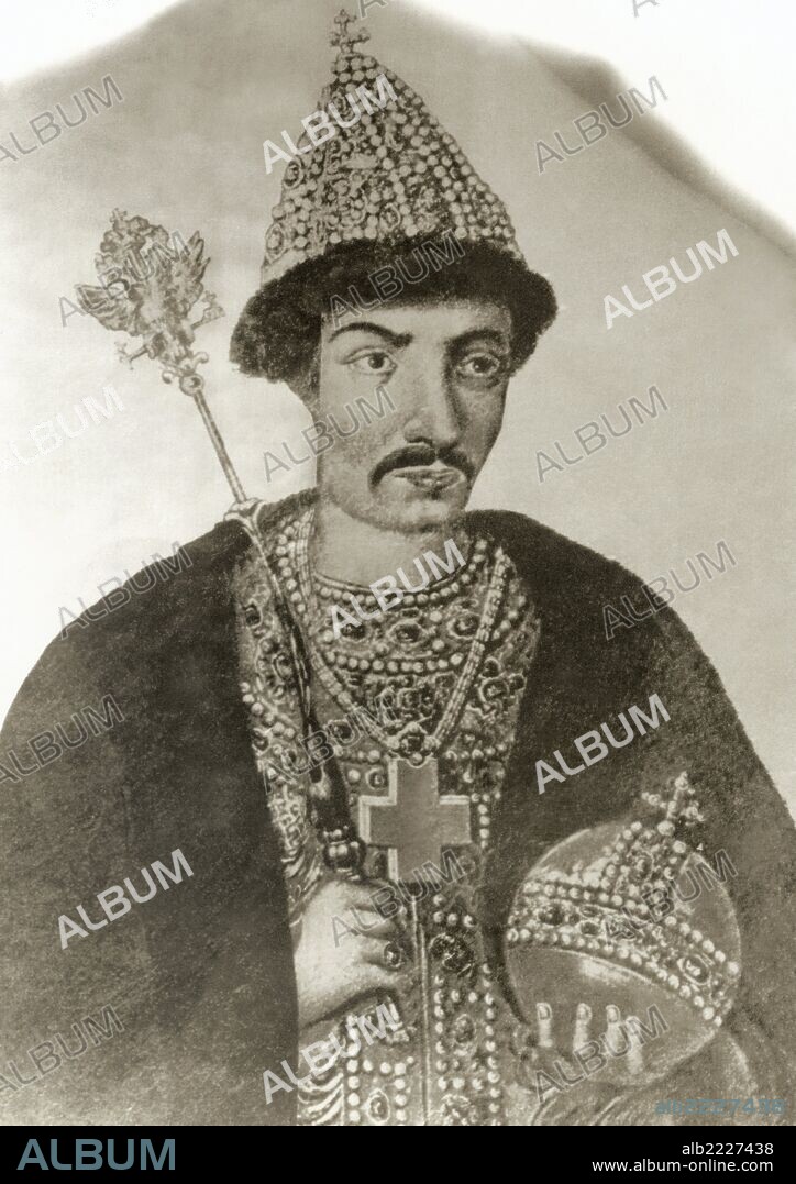 GODUNOV, Boris (1551-1605). Favorito de Ivan IV "el Terrible". Miembro de la pequeña nobleza de origen tártaro. Ejerció una regencia de facto en Rusia entre 1584 y 1598. Coronado Zar de Rusia en el año 1598. Grabado.