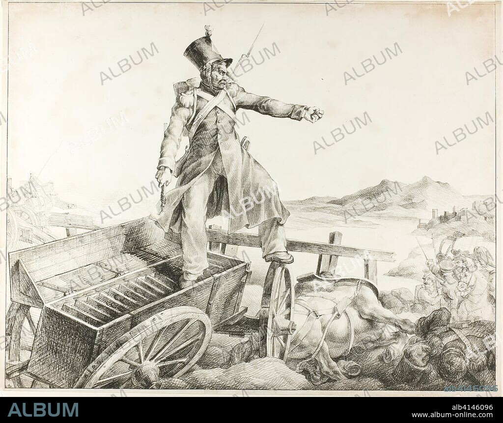 The Artillery Caisson. Jean Louis André Théodore Géricault; French, 1791-1824. Date: 1818. Dimensions: 415 × 524 mm (image); 420 × 537 mm (sheet). Lithograph in black on ivory wove paper. Origin: France.