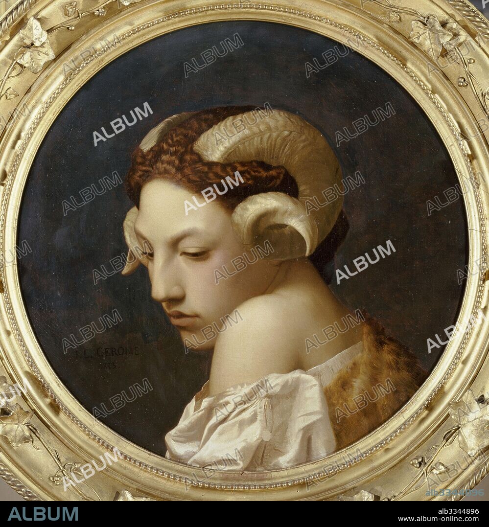 JEAN-LEON GEROME. Female head crowned with ram horns.