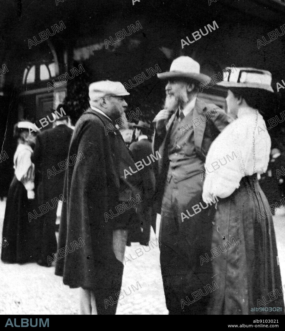 George Bernard Shaw and his wife, Charlotte Payne- Townshend with Dr Hans Richter at Bayreuth 1908. George Bernard Shaw (1856-1950) was an Irish playwright and winner of the Nobel Prize for Literature in 1925. The Genius of Shaw page 72.