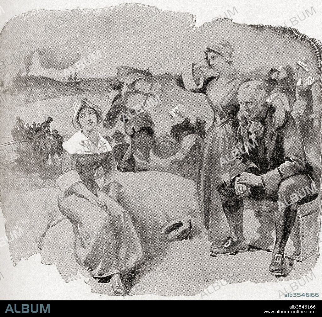 The Expulsion of the Acadians, aka the Great Upheaval, the Great Expulsion and Le Grand Dérangement. The forced removal by the British of the Acadian people from the present day Canadian Maritime provinces of Nova Scotia, New Brunswick, Prince Edward Island during the French and Indian War, 1755-1764. From The History of Our Country, published 1900.