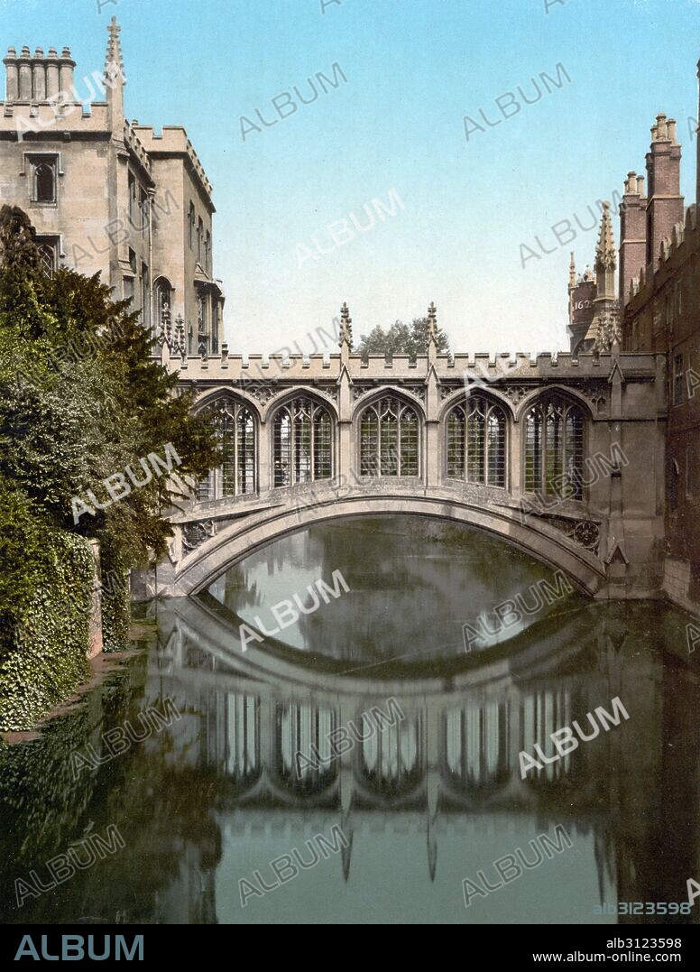 Bridge of Sighs, Cambridge, England 1890. The Bridge of Sighs in Cambridge is a covered bridge at St John's College, Cambridge University. It was built in 1831 and crosses the River Cam between the college's Third Court and New Court. The architect was Henry Hutchinson.