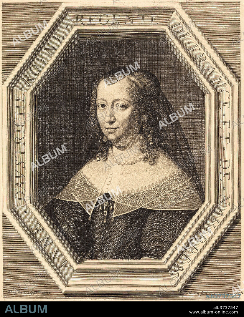 JEAN MORIN AFTER PHILIPPE DE CHAMPAIGNE. Anne of Austria. Dimensions: plate: 29.9 x 24.8 cm (11 3/4 x 9 3/4 in.)  sheet: 31.8 x 26.2 cm (12 1/2 x 10 5/16 in.). Medium: etching, engraving, and stippling on laid paper.