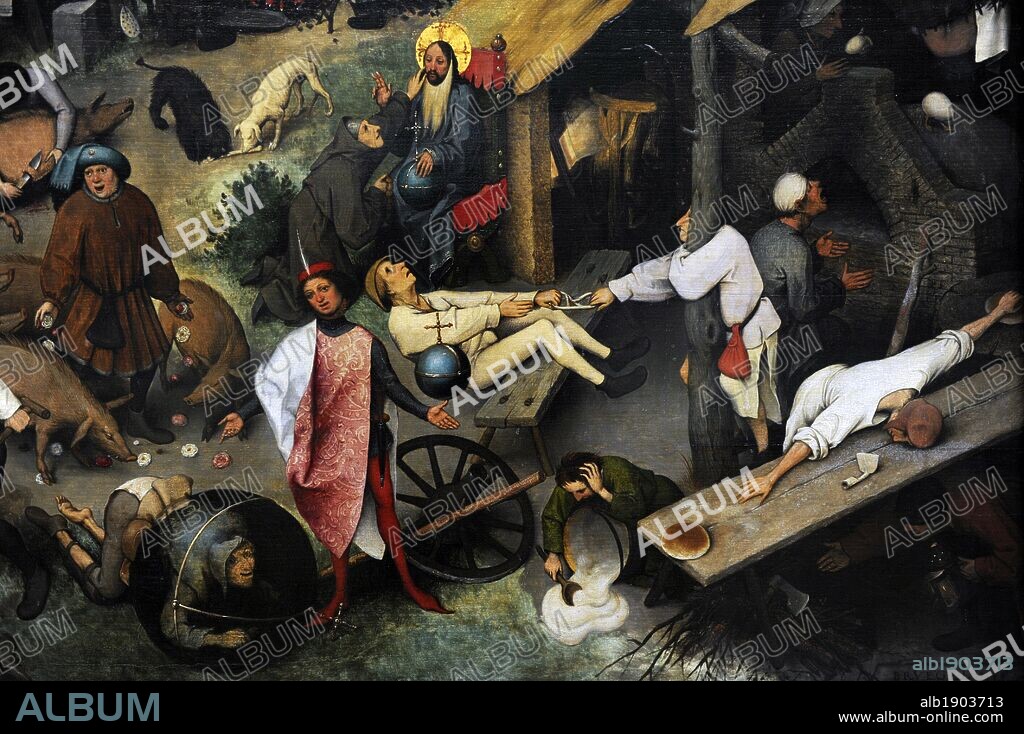 PIETER BRUEGHEL THE ELDER. Jan Brueghel the Elder (1568-1625). Flemish painter. Netherlandish Proverbs (also called The Blue Cloak or The Topsy Turvy World), 1559. Oil-on-oak-panel. Detail. Gemaldegalerie. Berlin. Germany.
