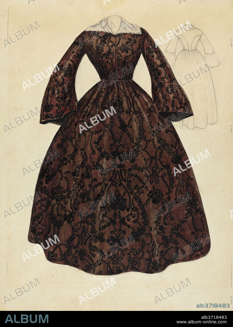 JESSIE M. BENGE. Dress. Dated: c. 1939. Dimensions: overall: 30.2 x 22.8 cm (11 7/8 x 9 in.). Medium: watercolor, graphite, and pen and ink on paper.